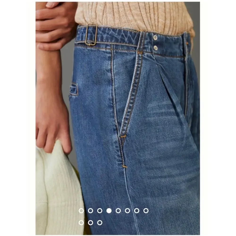 Anthropologie Pilcro Jeans Womens 26 Blue Pleated Baggy Wide Leg Relaxed Denim